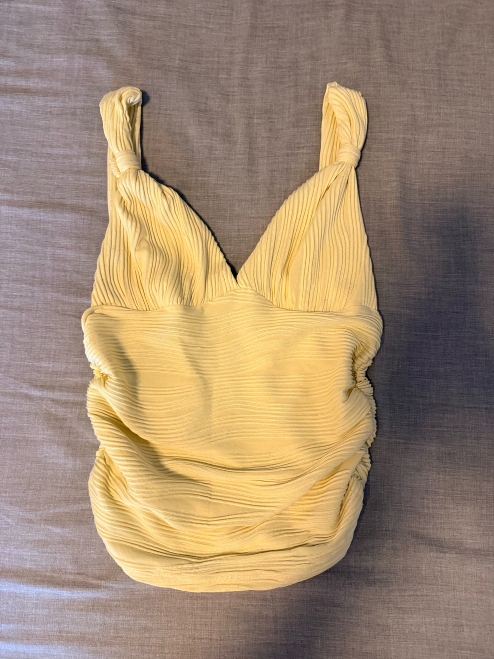 SHEIN Yellow Ribbed Knot-Strap Tank Top